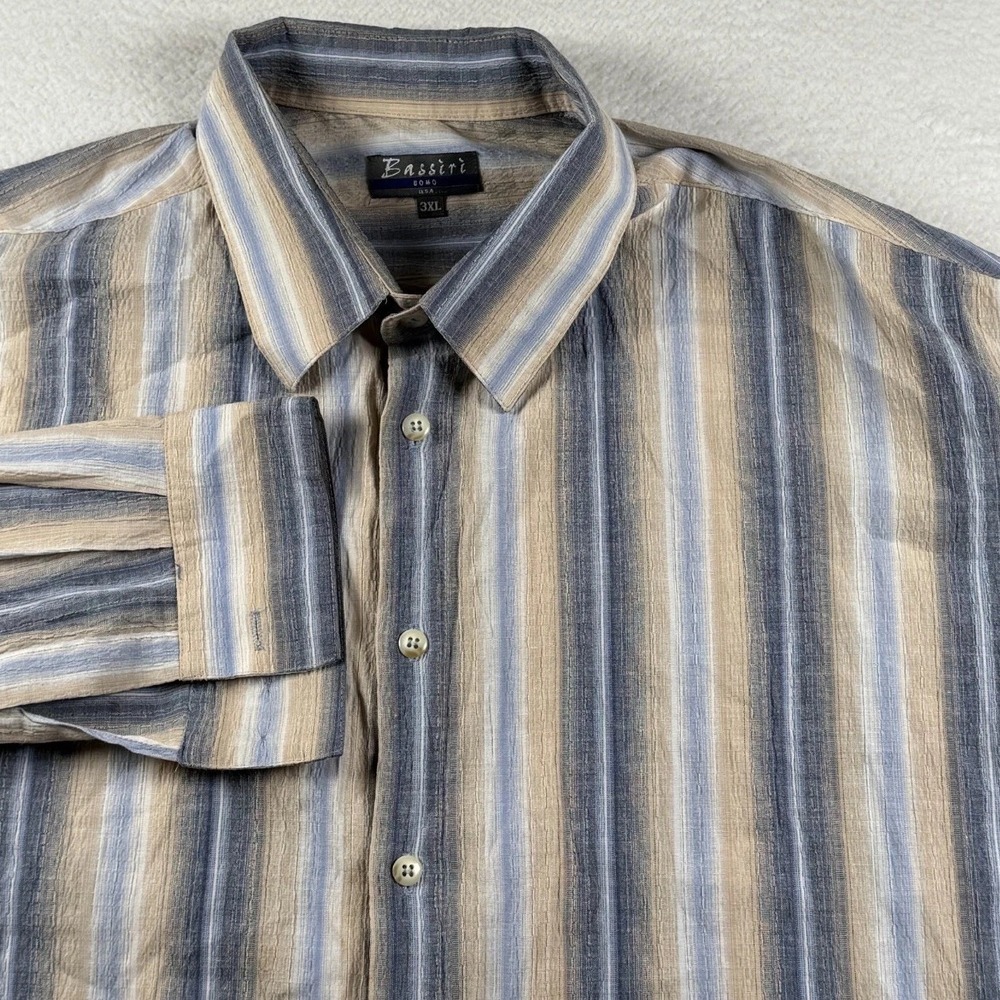 Bassiri Uomo‎ Shirt Mens 3XL Multicolor Striped Textured Cotton Casual Button Up